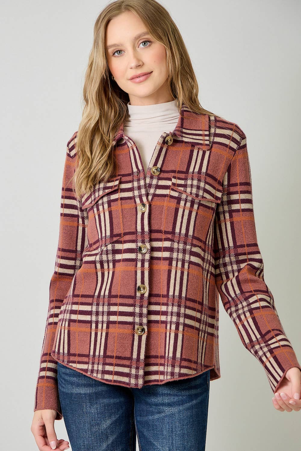 60843 Check Patterned Sweater Jacket