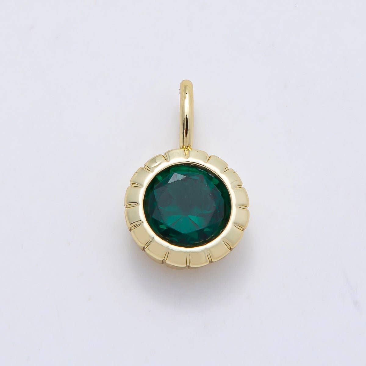 16K Gold Filled 17mm Birthstone Round CZ Ribbed Bezel Mini Pendant | Charms-01113 ~ Charms-01124