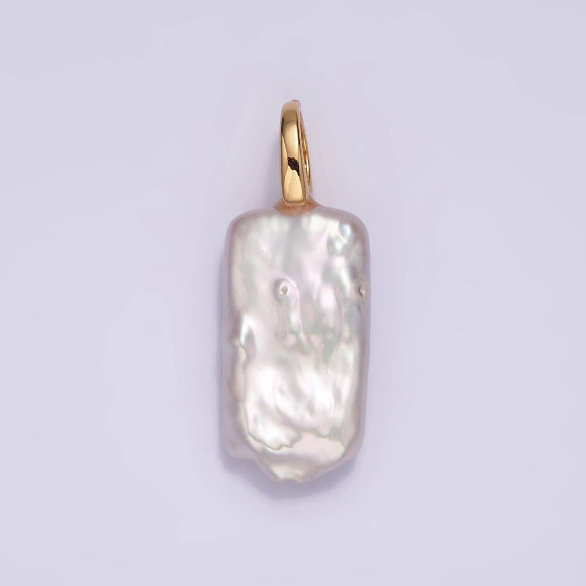 14K Gold Filled White Rectangular Biwa Freshwater Pearl Minimalist Pendant | P-1604