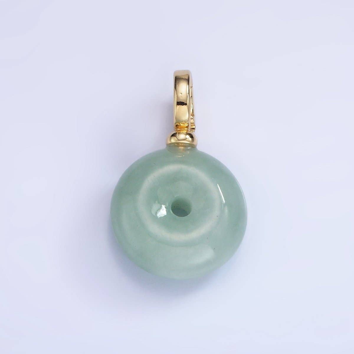 14K Gold Filled Natural Green Jade Round Donut Snap Bail Pendant | AA1200