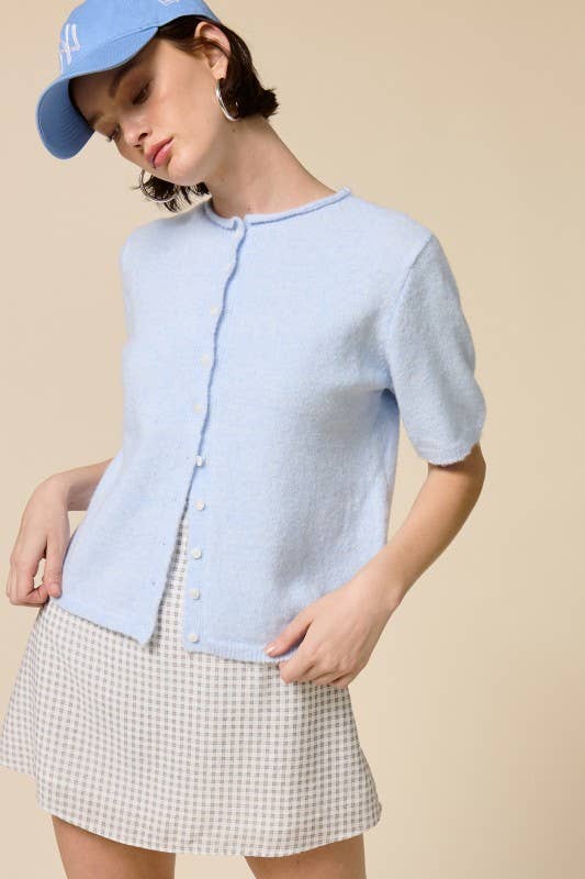 Open-Pack Short Sleeve Button Down Cardigan Top