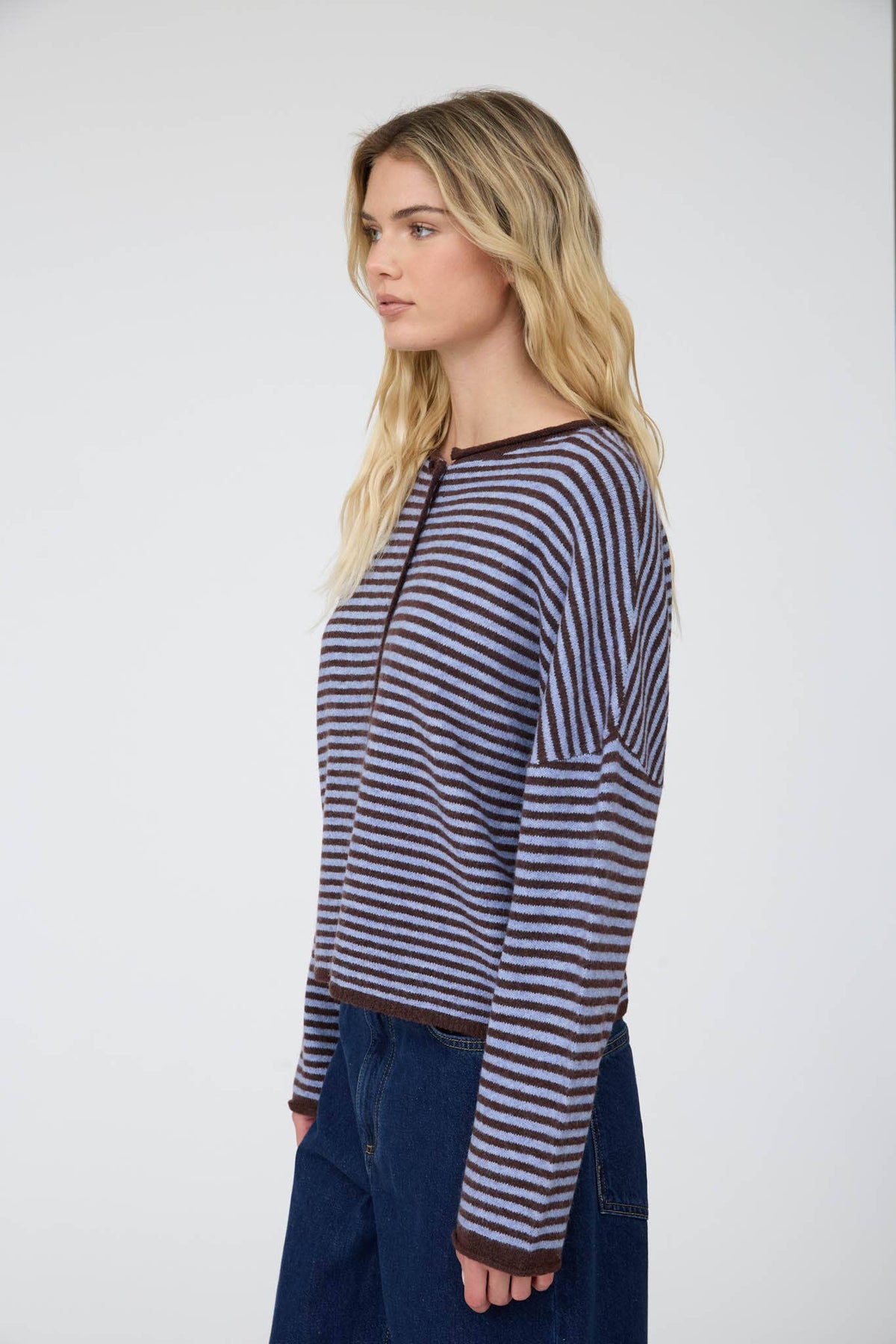 STRIPE RAW EDGE LONG SLEEVE CARDIGAN