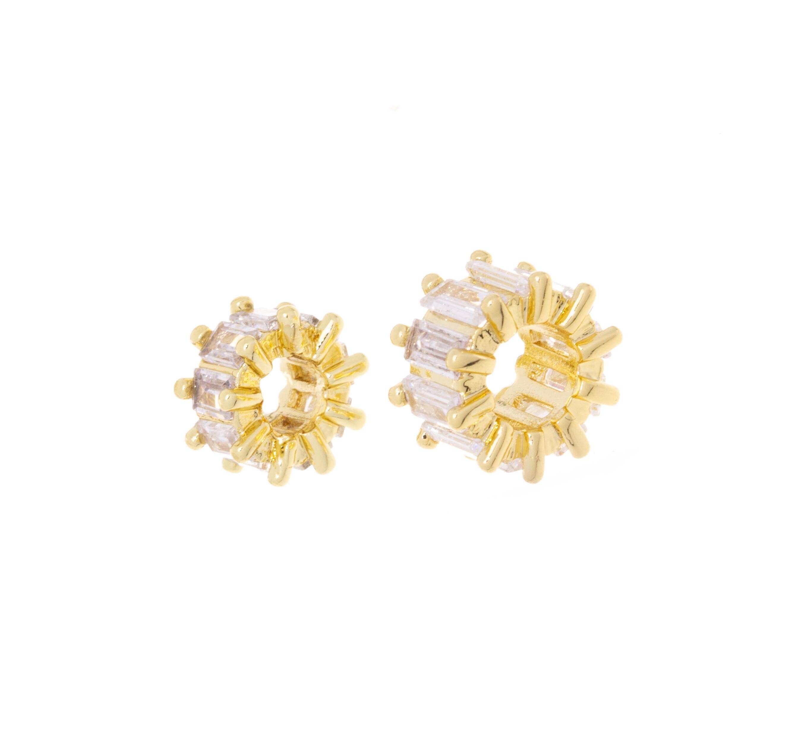 Gold Round Gear CZ Spacer for Bracelet & Necklace