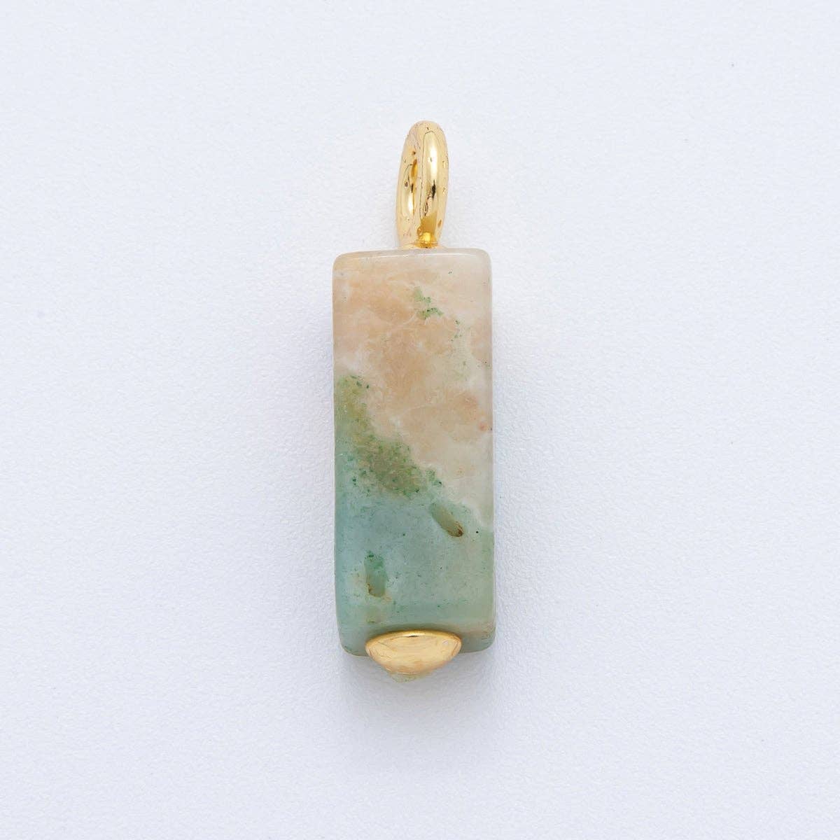 18K Gold Filled 30mm Natural Gemstone Rectangle Tube Charm