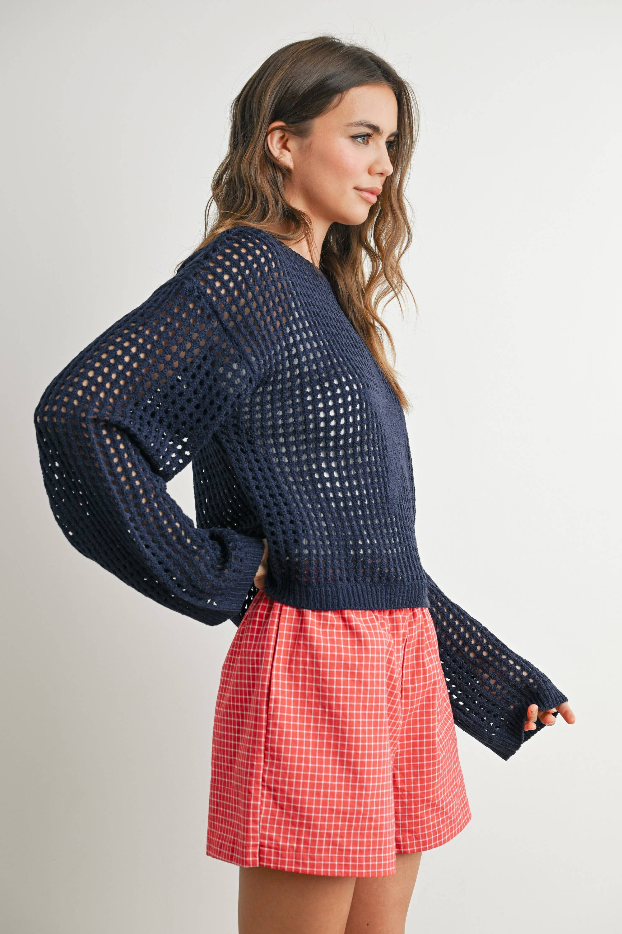 Crew Neck Crochet Sweater