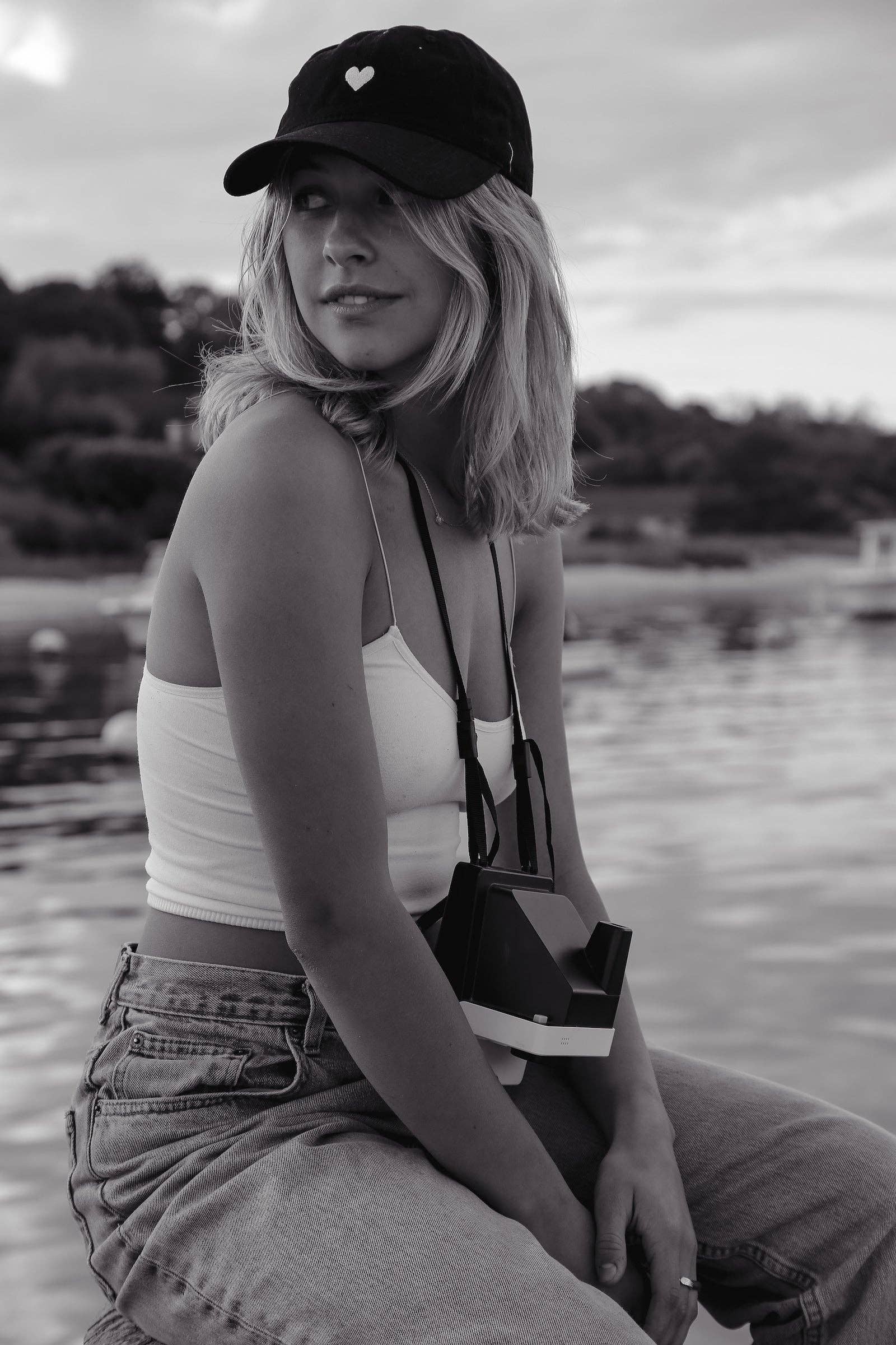 Black Cotton Dad Hat –  Embroidered Heart Cap