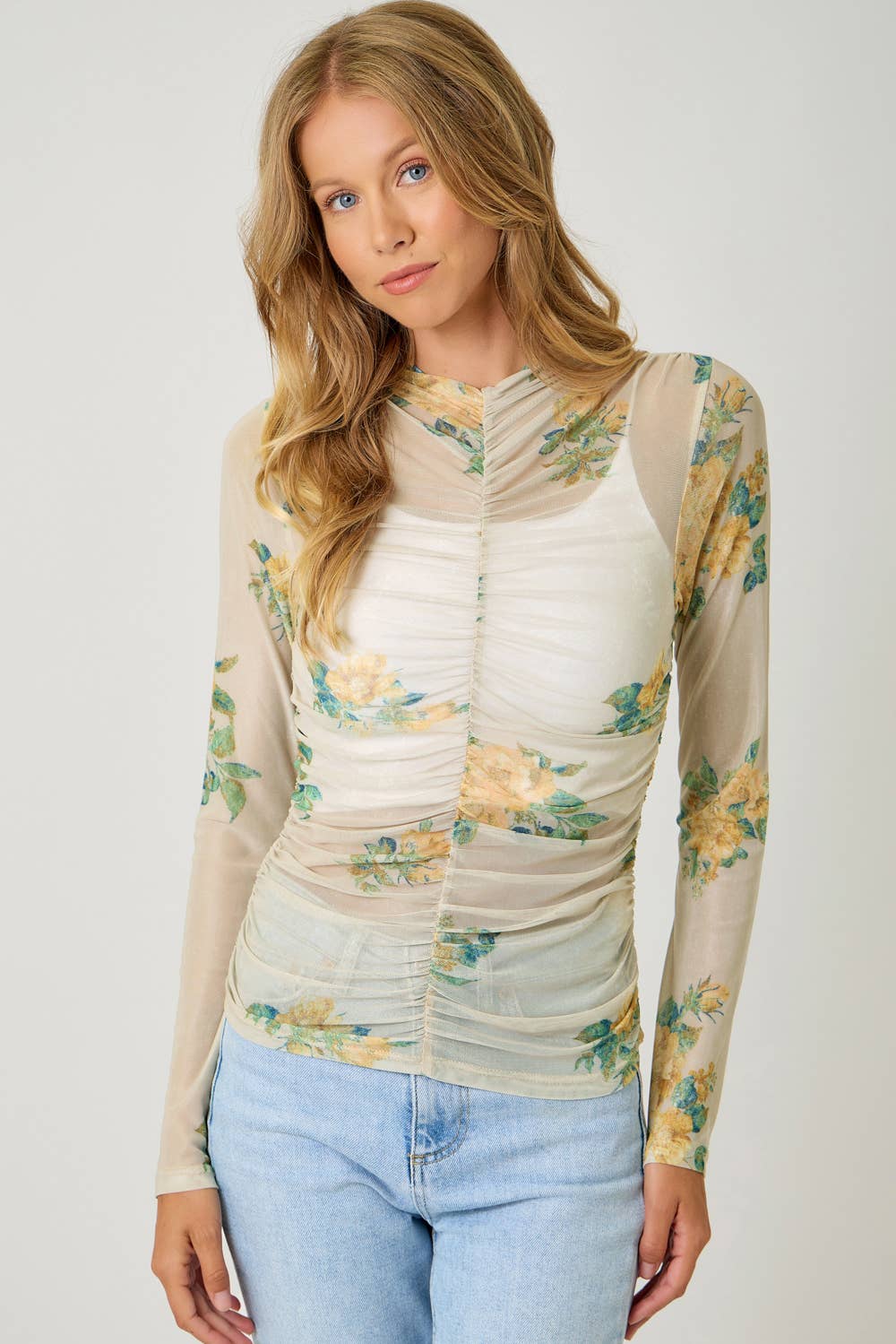 Mock Neck Ruching Top
