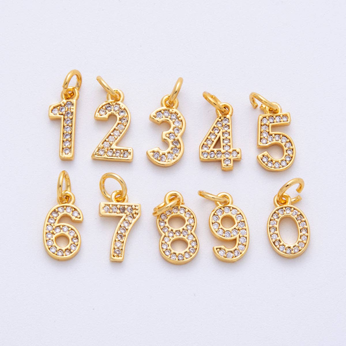 24K Gold Filled 14mm Number 0-9 Clear Micro Paved CZ Charm