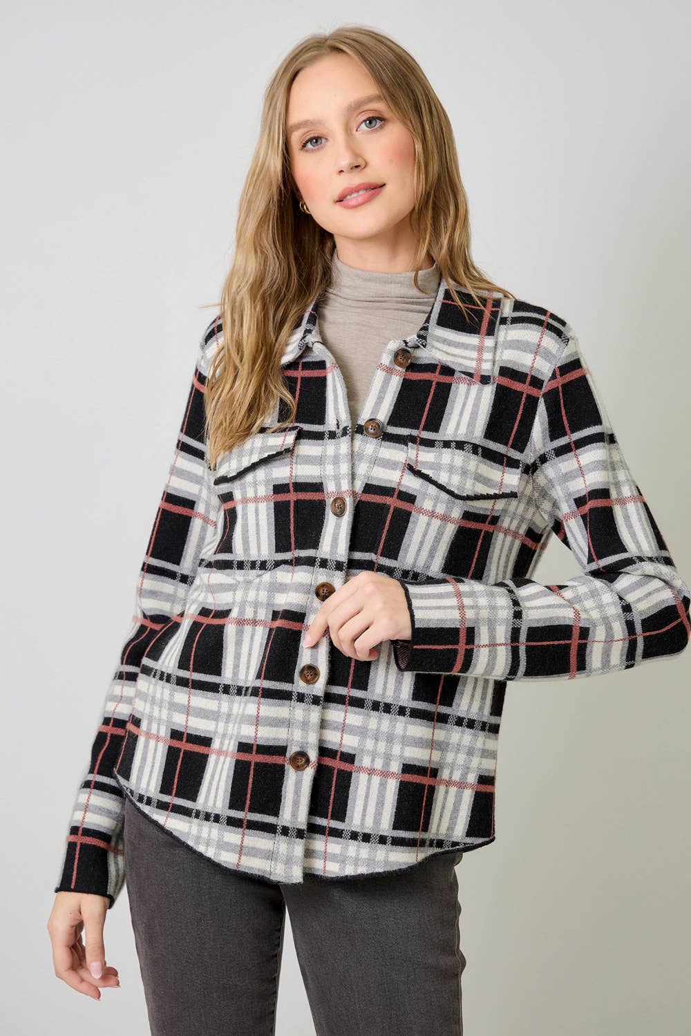 60843 Check Patterned Sweater Jacket