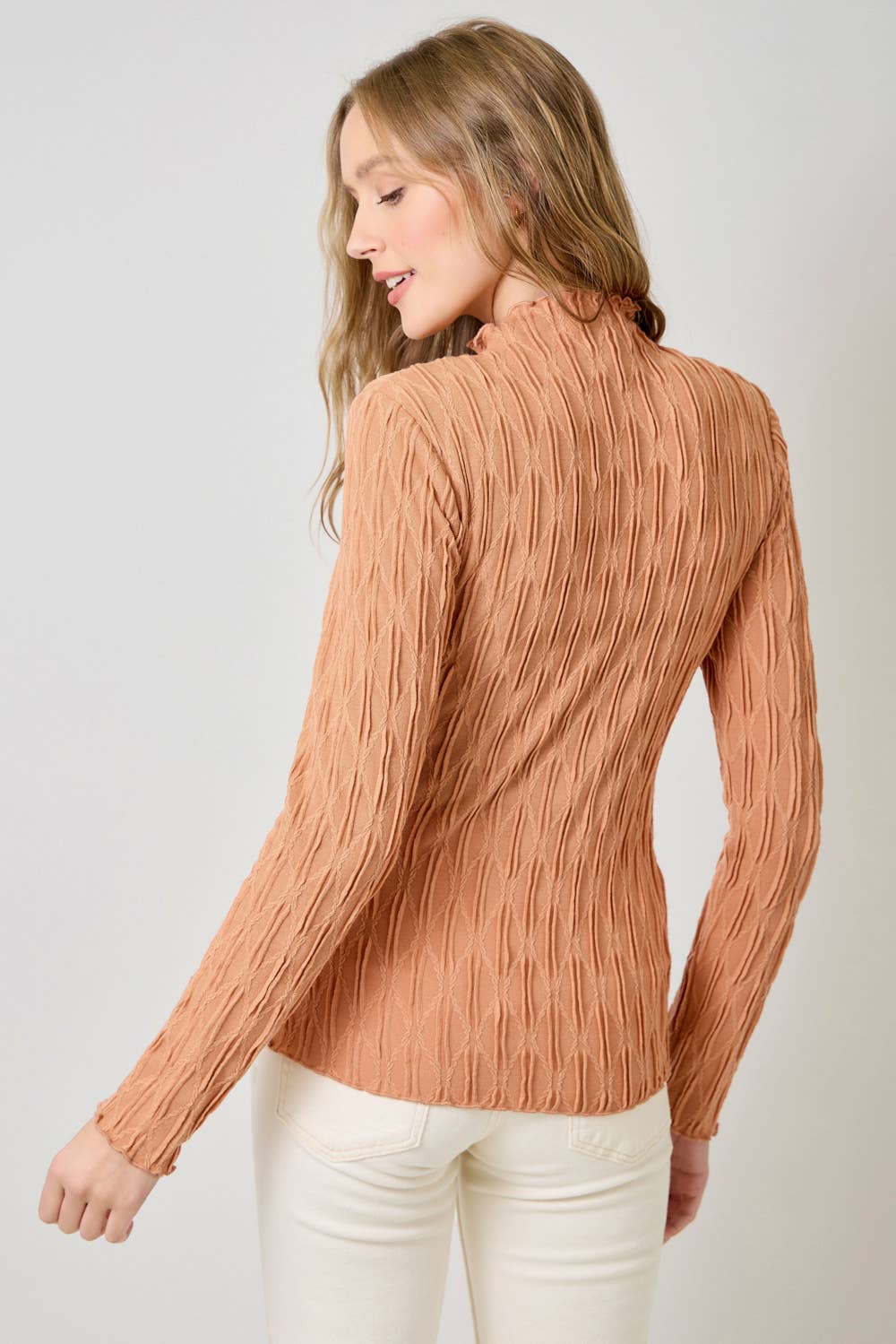 61147 Lettuce Edge Textured Knit Top