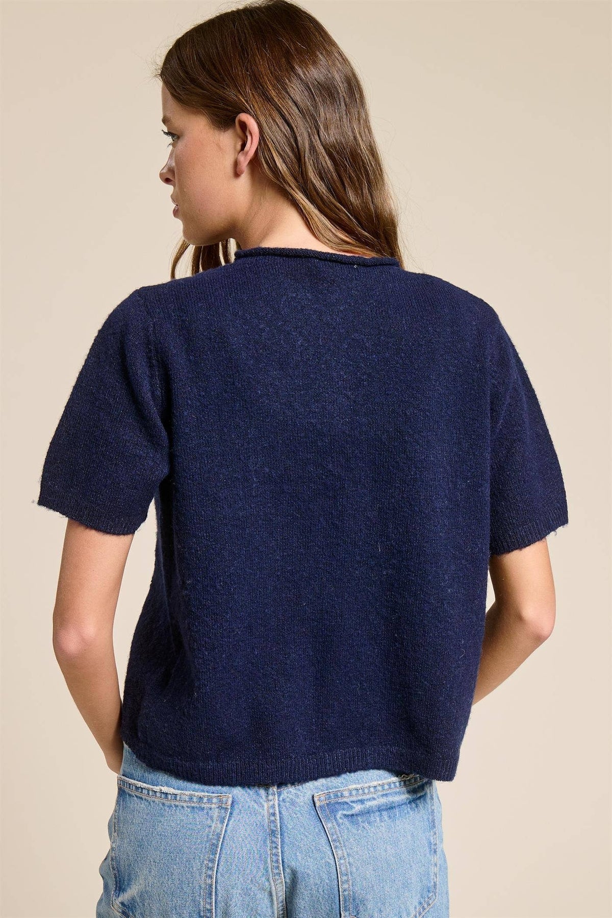 Open-Pack Short Sleeve Button Down Cardigan Top