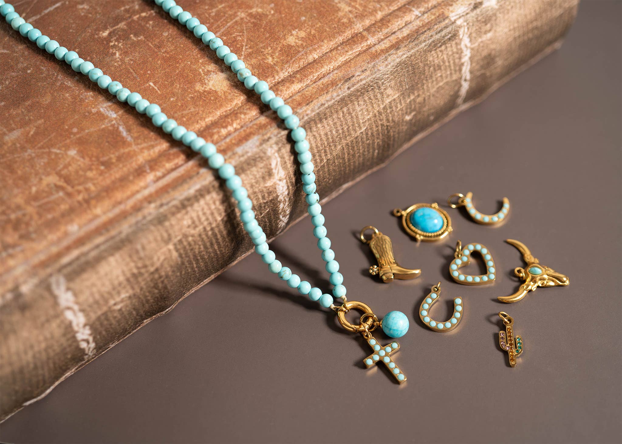 18K Gold Stainless Steel Turquoise Stone Horseshoe Charm