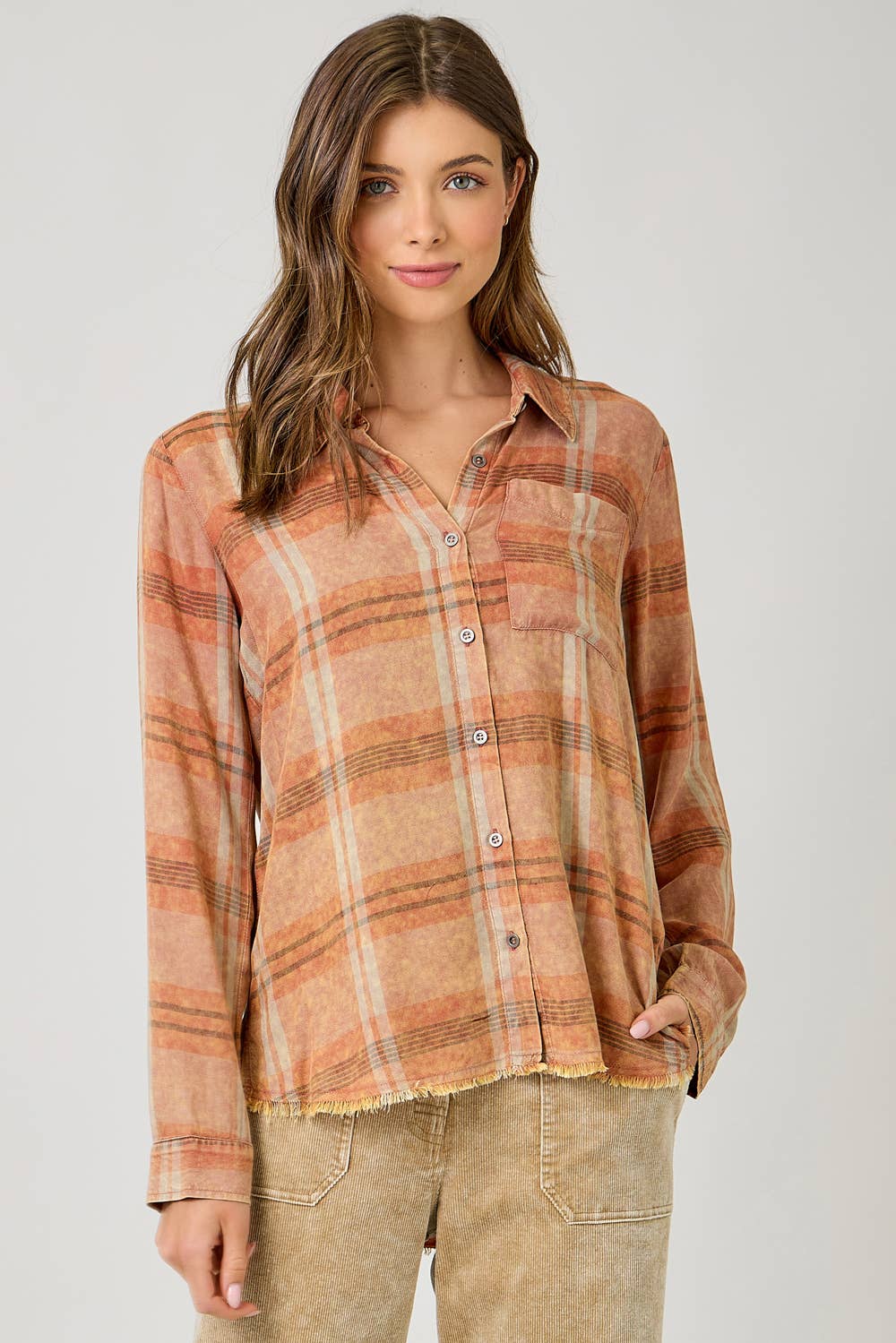 Washed Plaid Button Down Shirt