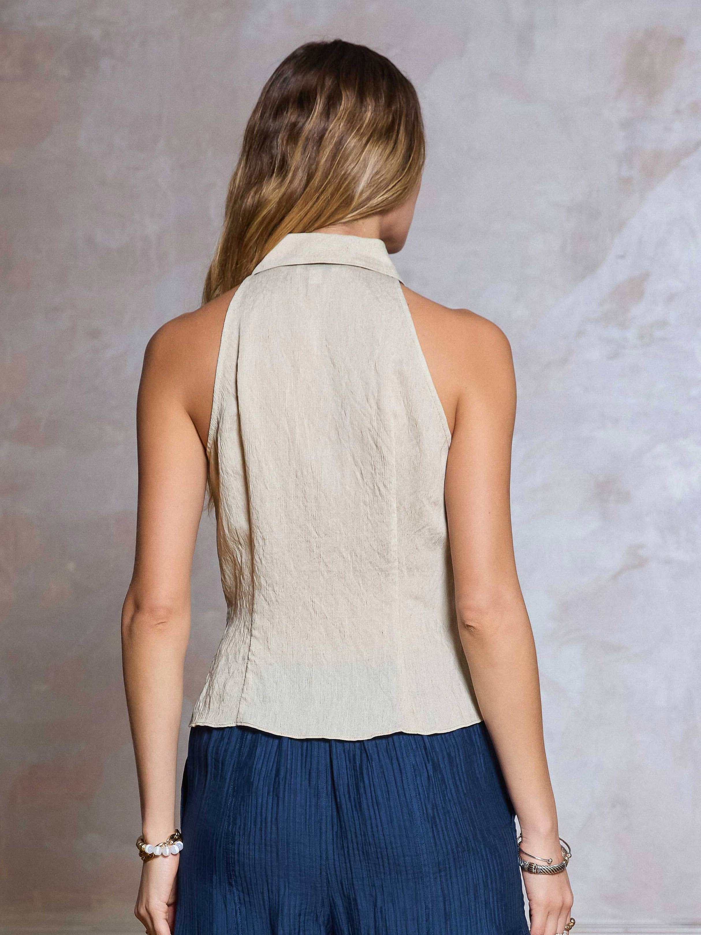 Halter Neck Button Down Shirt Vest