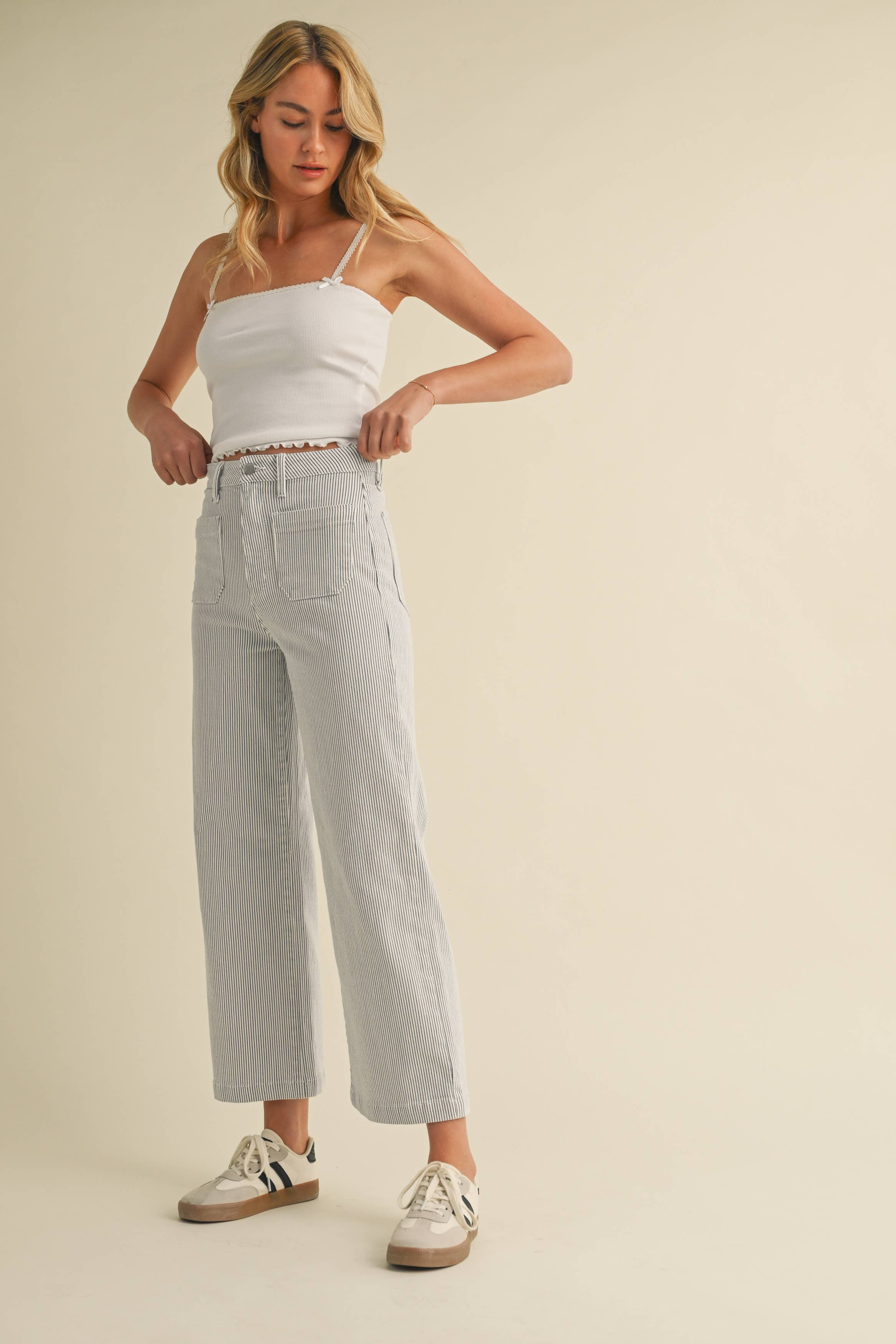 Stripe Patch Pocket Wide Leg