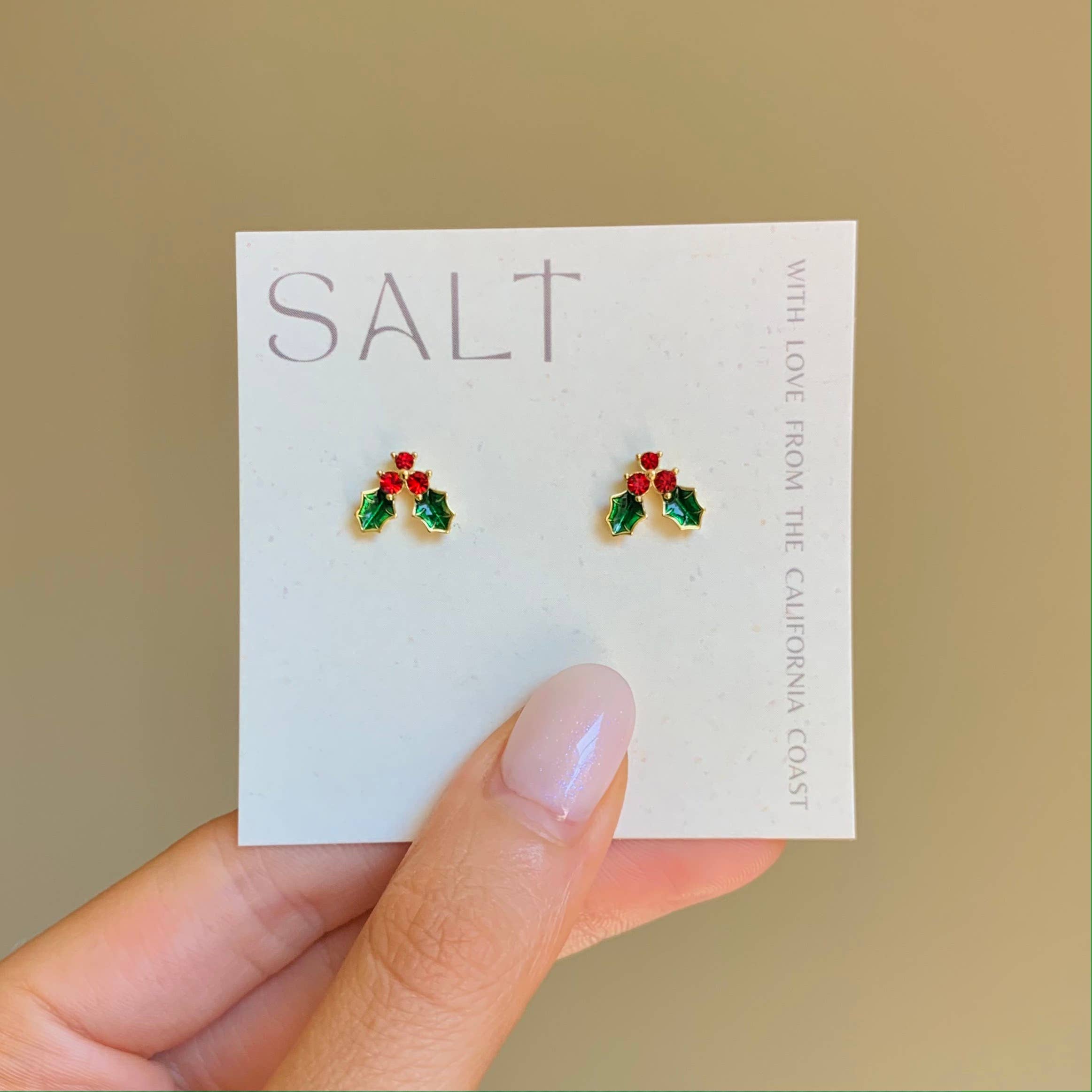 HOLLY-DAY STUDS | holly stud earrings | Christmas jewelry