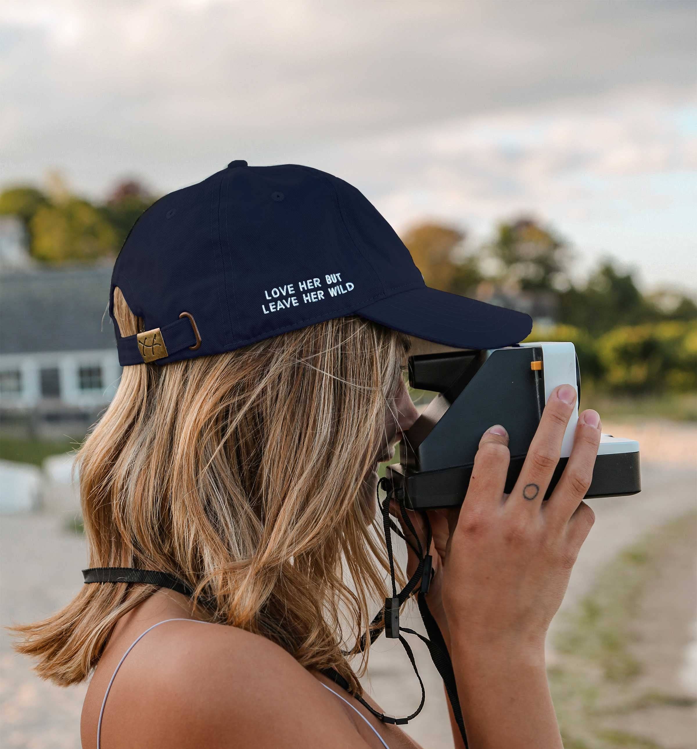 Navy Cotton Dad Hat - Embroidered Heart Cap