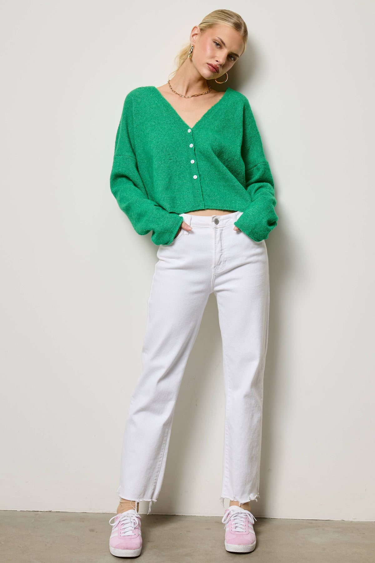 V neck Batwing Sleeve Button Up Cardigan