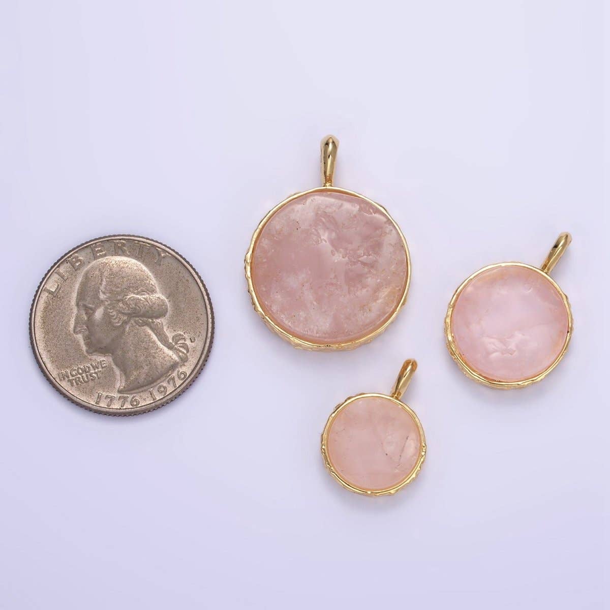 14K Gold Filled Rose Quartz Gemstone Hammered Bezel Pendant | I653 I654