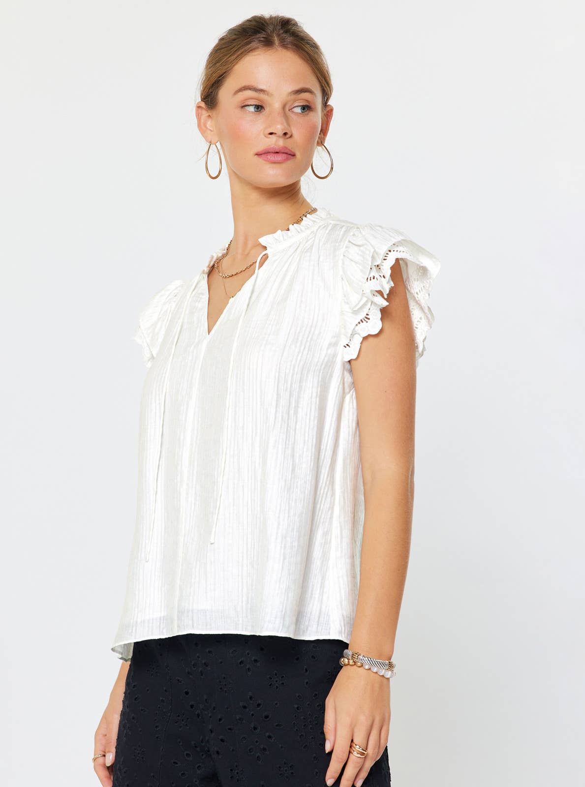 Ruffled Lace Short Sleeve Blouse