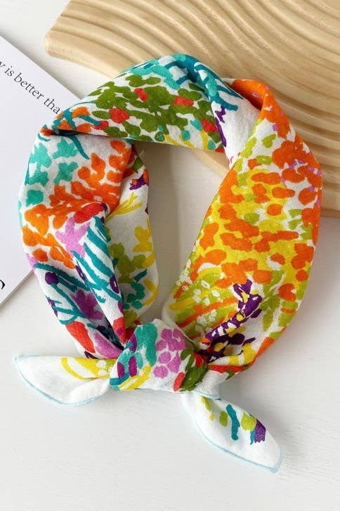 COTTON FLORAL PRINT SILKY FEELING BANDANA SCARF