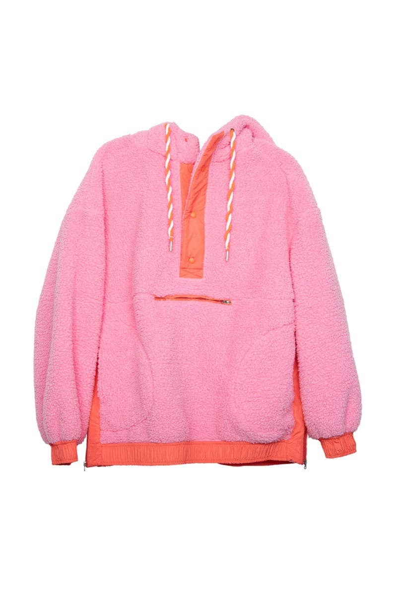 Pink Two-Toned Sherpa Pullover Hoodies