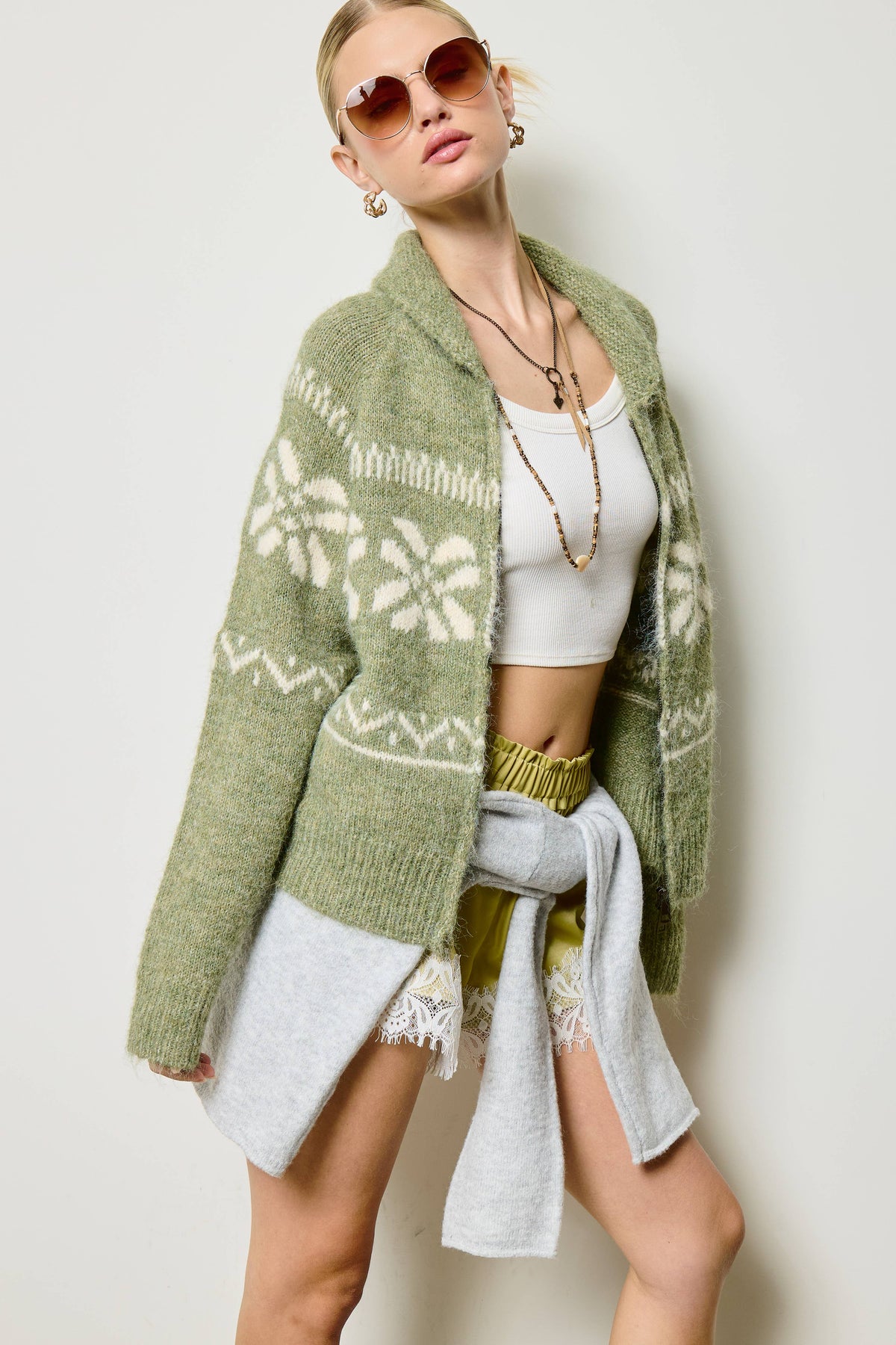 Nordic Snowflake Zip Up Knit Jacket