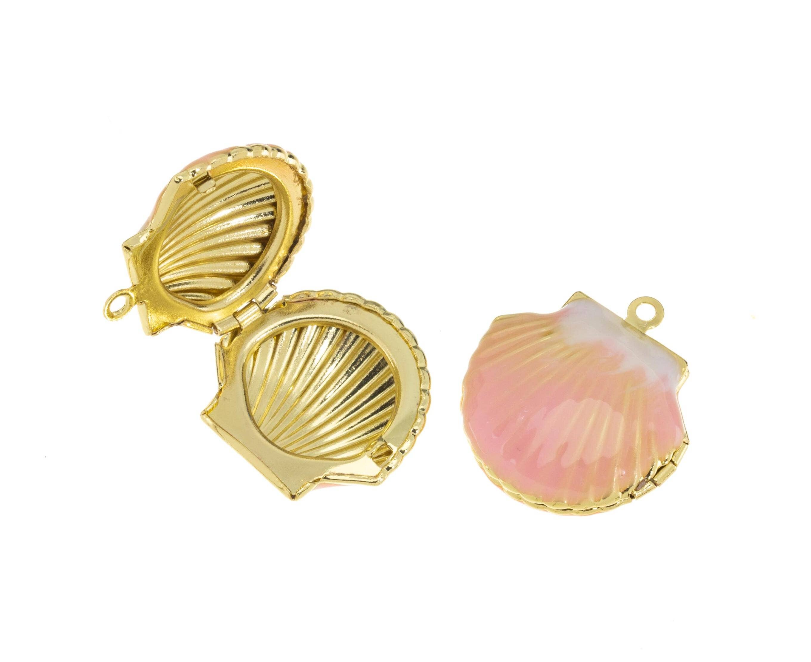 Gold Clam Shell Enamel Locket Charm Pendant CPG737