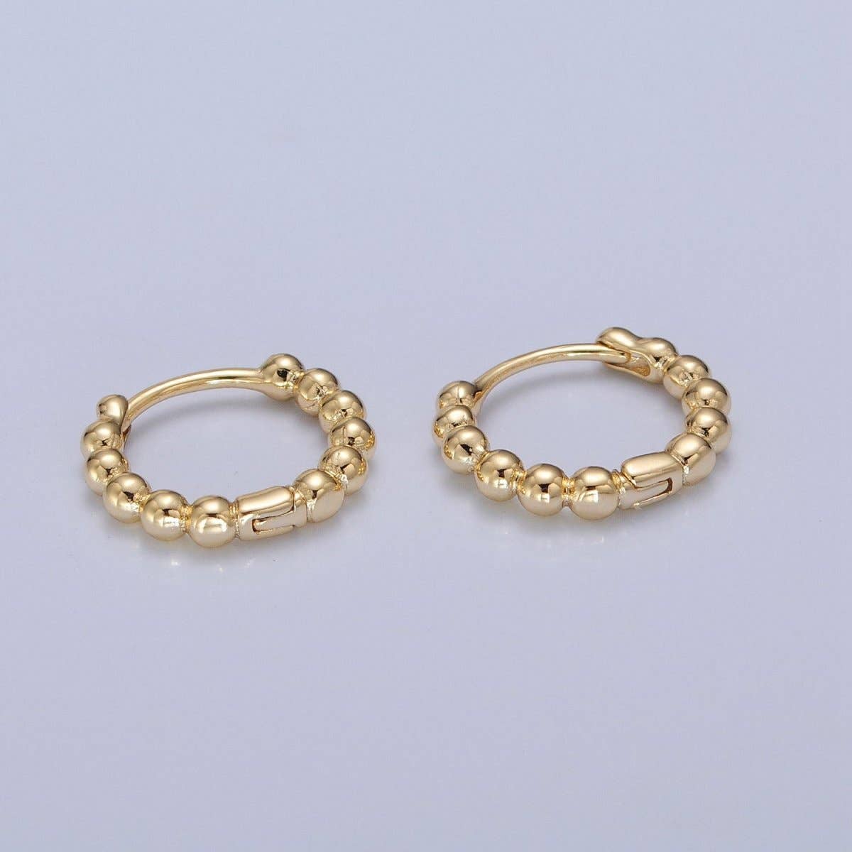 14K Gold Filled Beaded Ball Round Bubble Huggie Hoop Earring | P373