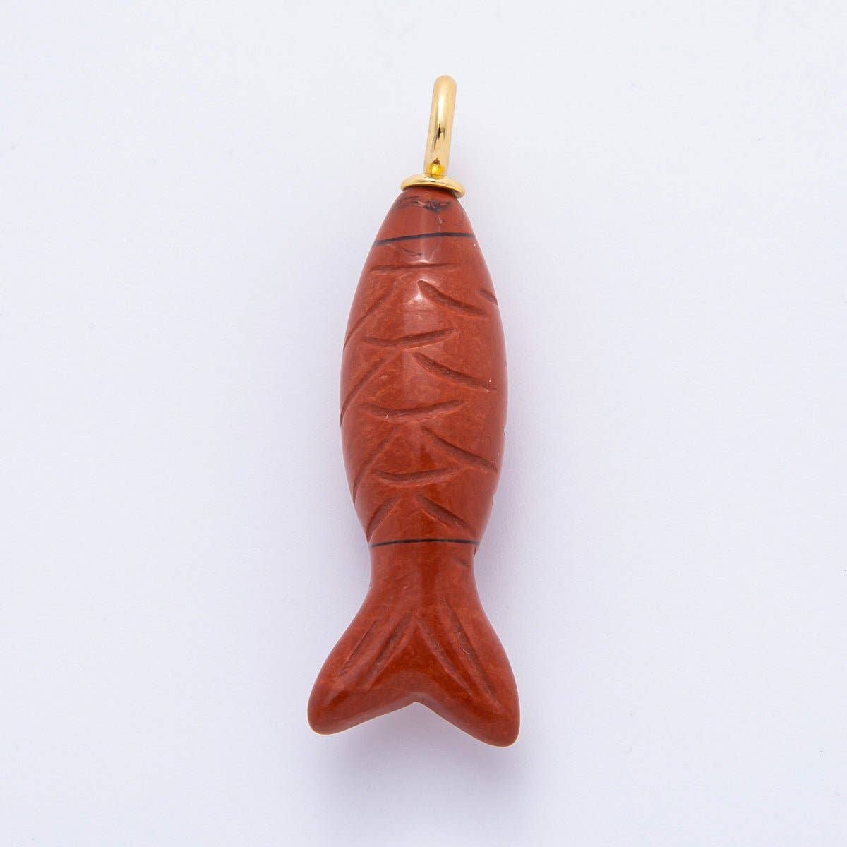 18K Gold Filled 48mm Quartz, Agate, & Tiger Eye Gemstone Sardine Fish Charm | C919 C923 C932 E008