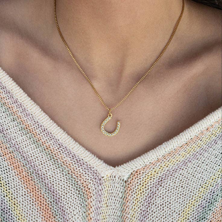 18K Gold Stainless Steel Pearl Beaded Horseshoe Charm