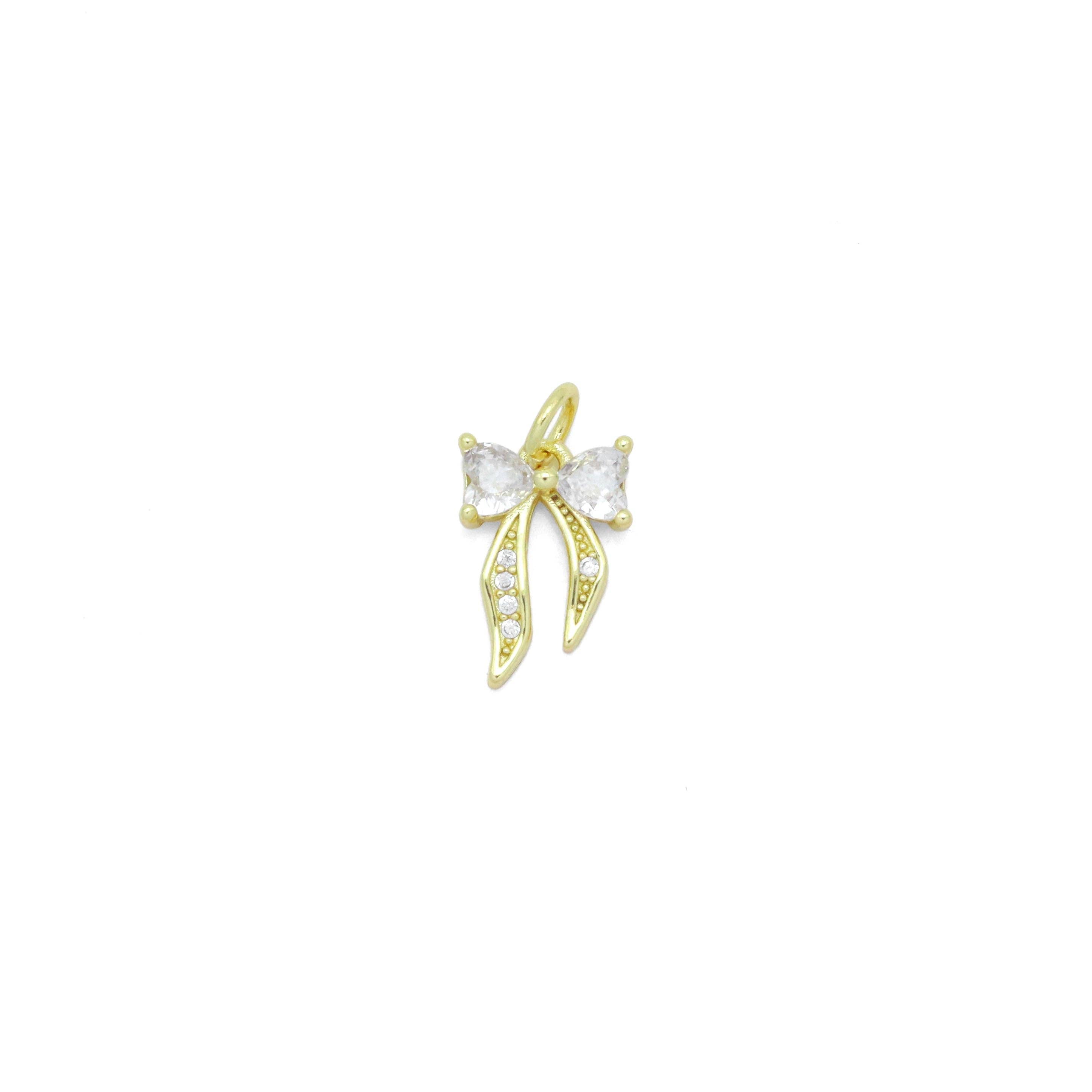 Gold Clear Heart Bowknot Charm Pendant