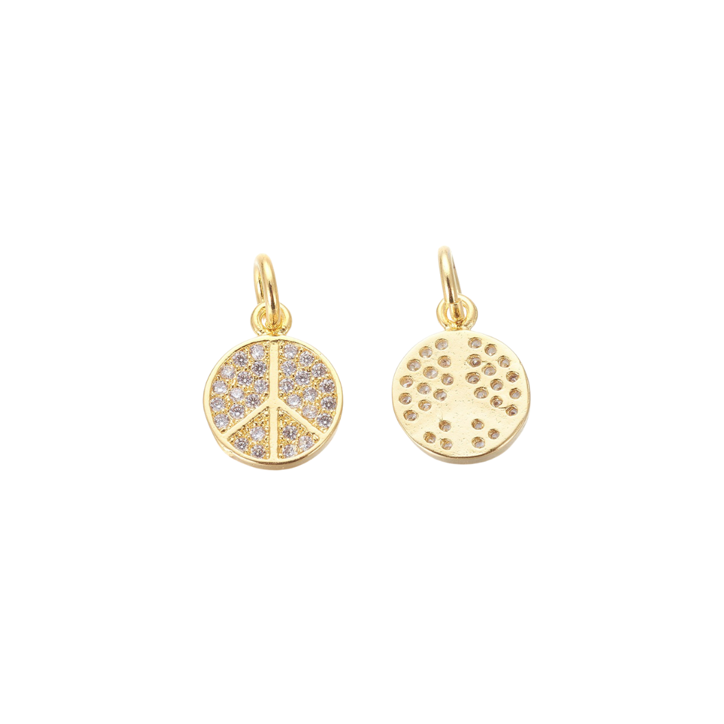 Gold Peace Sign with Cubic Zirconia Charm