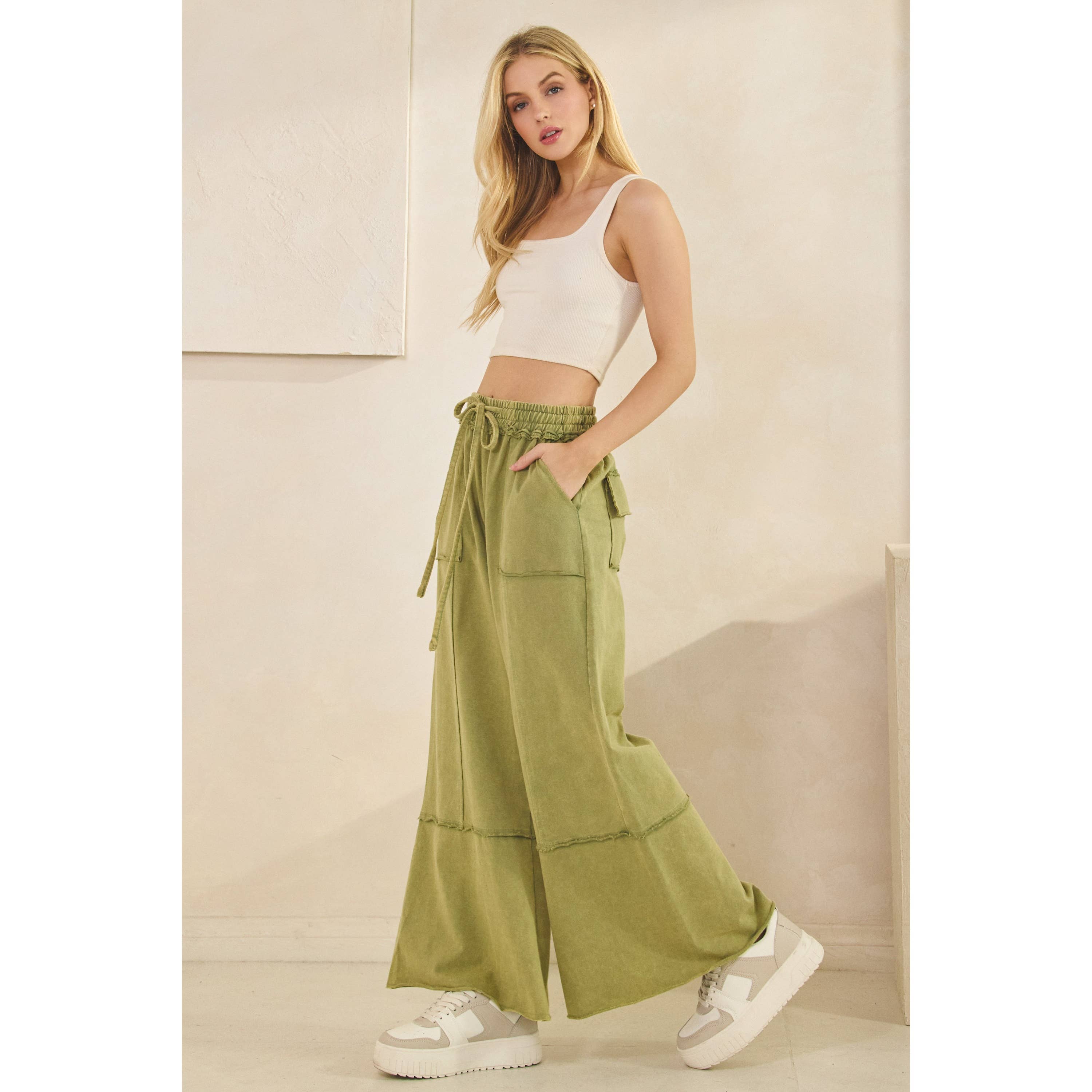 MINERAL WASHED TERRY KNIT PANTS