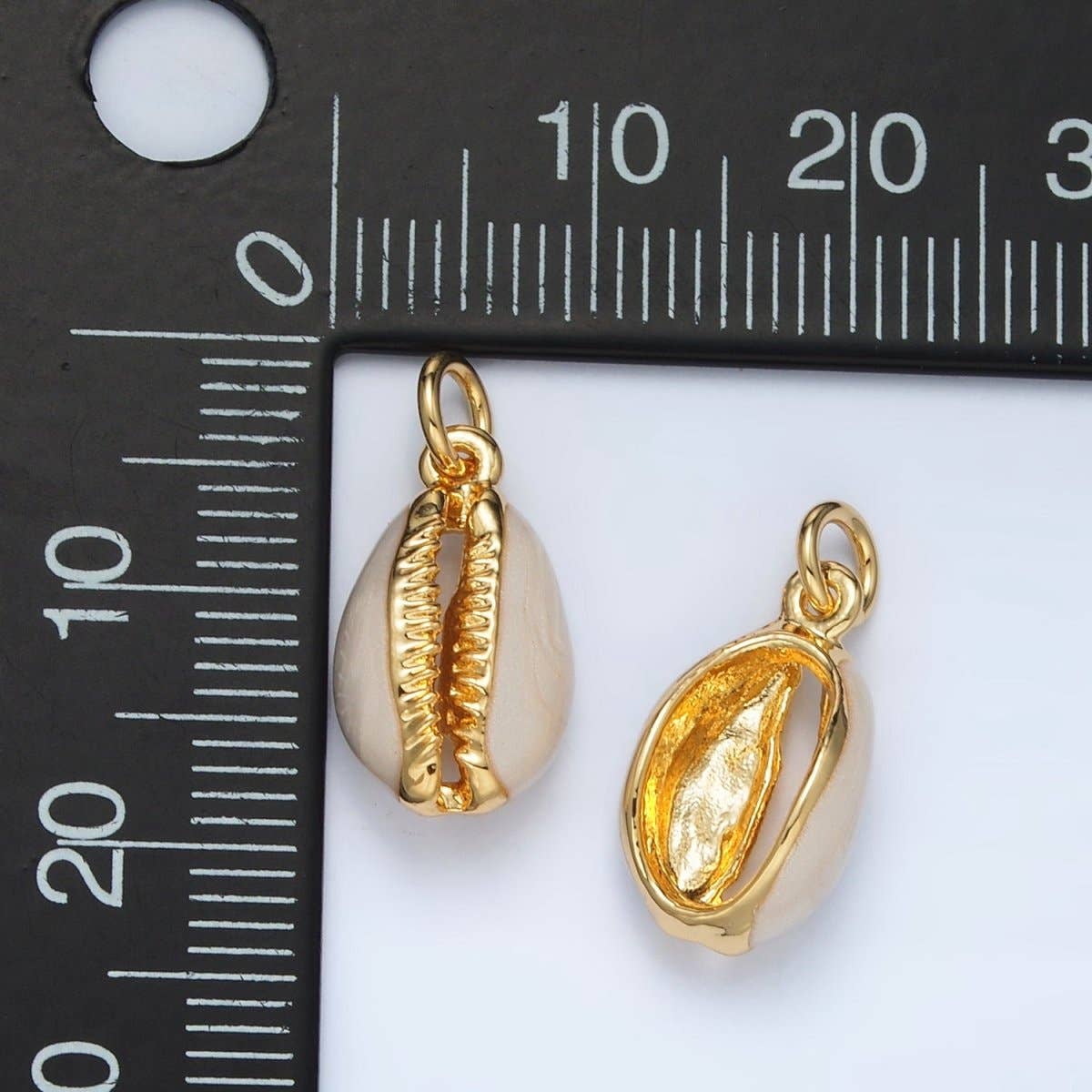 24K Gold Filled White Enamel Cowrie Shell Clam Charm | M-832
