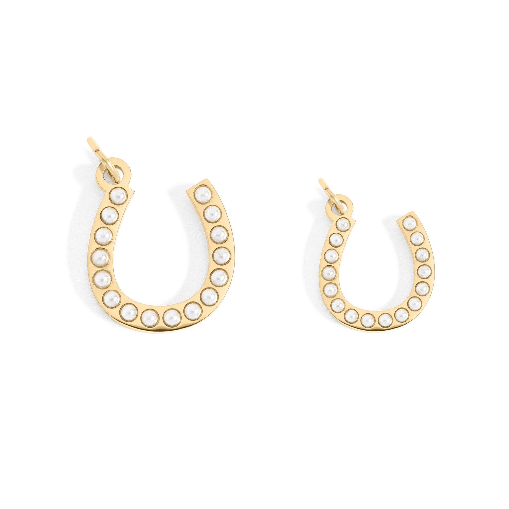 18K Gold Stainless Steel Pearl Beaded Horseshoe Charm