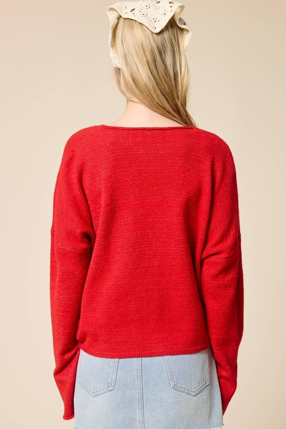 V neck Batwing Sleeve Button Up Cardigan