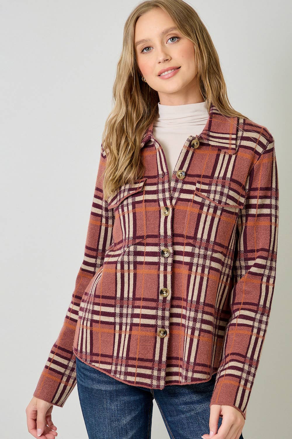 60843 Check Patterned Sweater Jacket