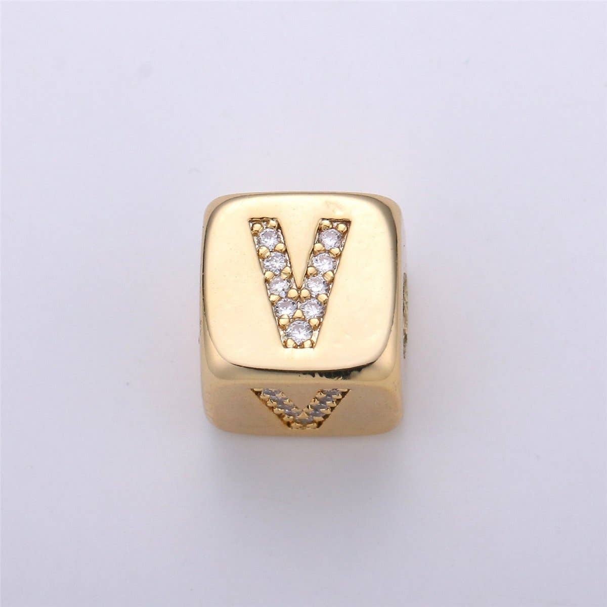 9x9mm Gold Initial Letter Beads, Alphabet Beads, Initial Beads, Alphabet Blocks Micro Pave Initial Block Charm for Bracelet Necklace Supply