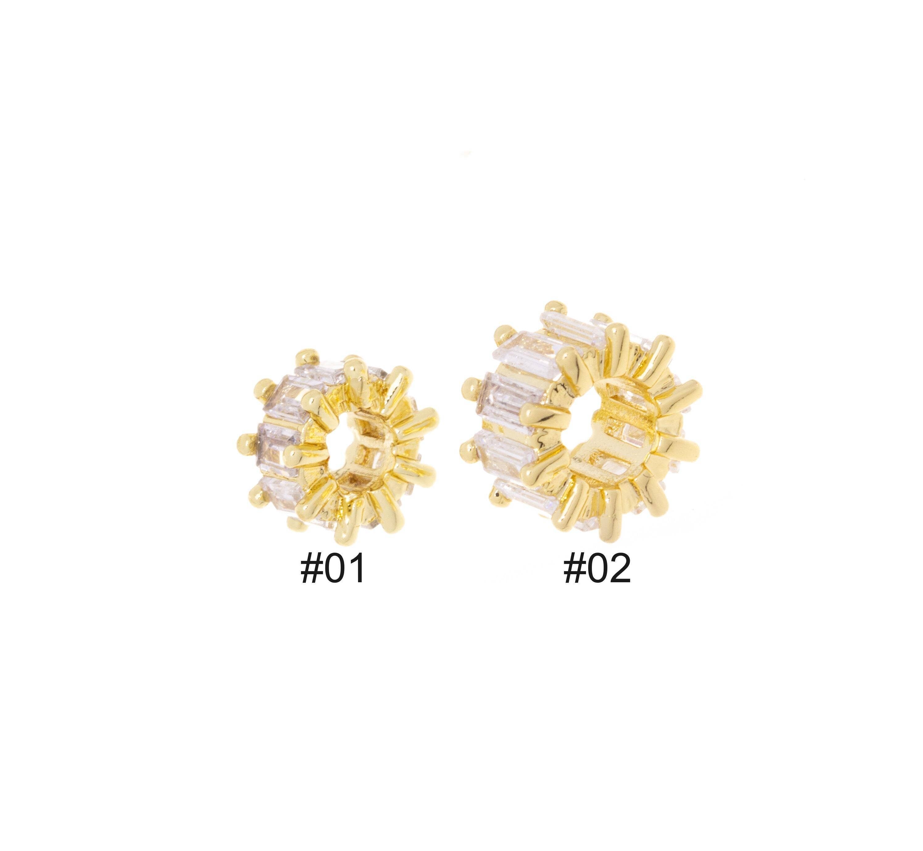 Gold Round Gear CZ Spacer for Bracelet & Necklace
