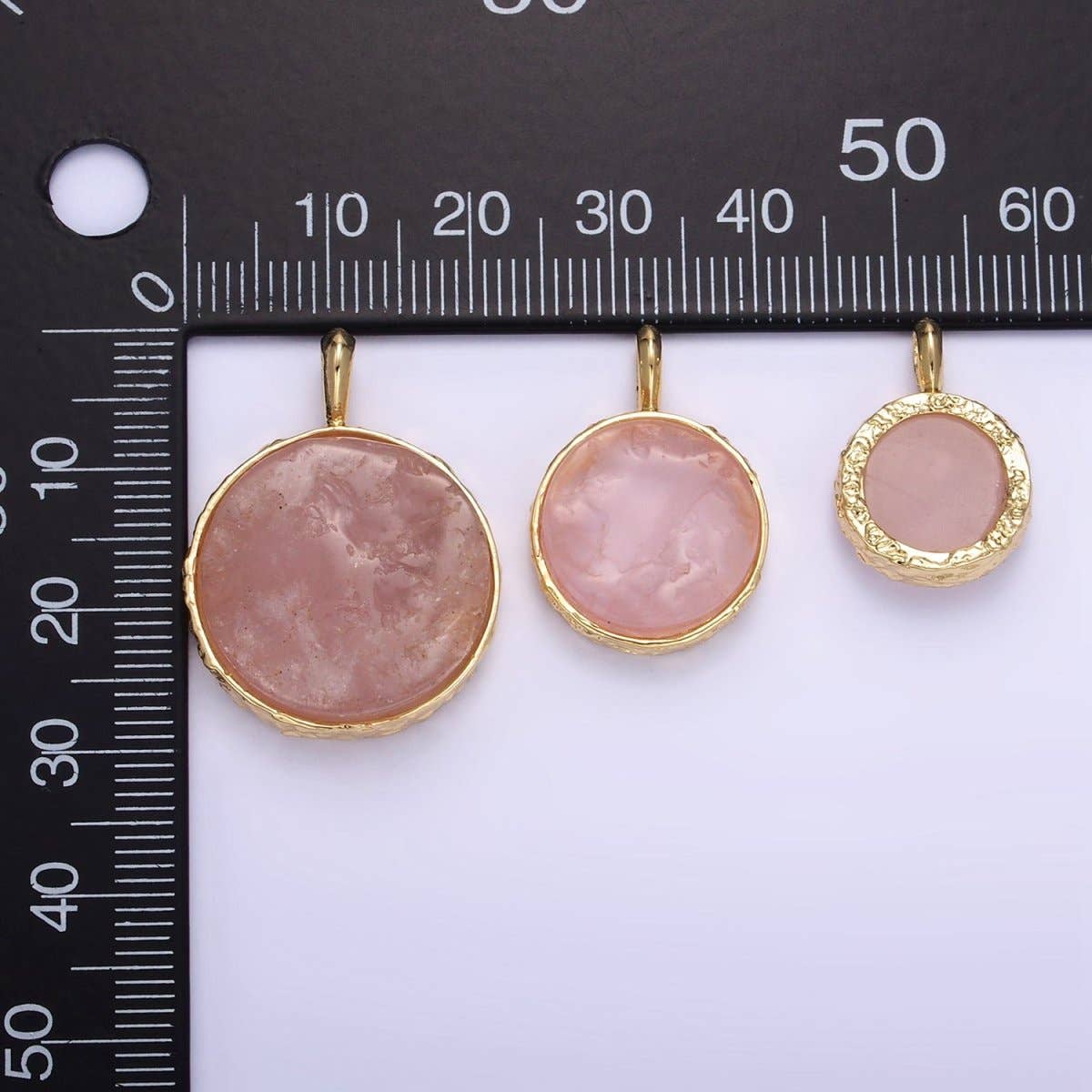14K Gold Filled Rose Quartz Gemstone Hammered Bezel Pendant | I653 I654