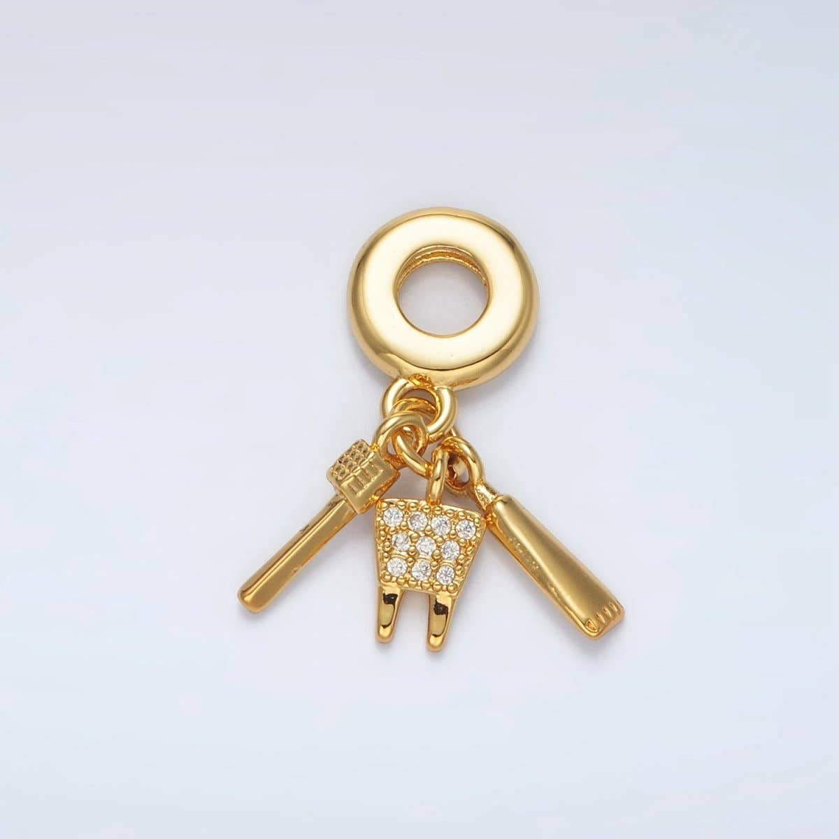 24K Gold Filled Dentistry Teeth Brush Paste Rhondelle Bail Triple Drop Pendant | AC086