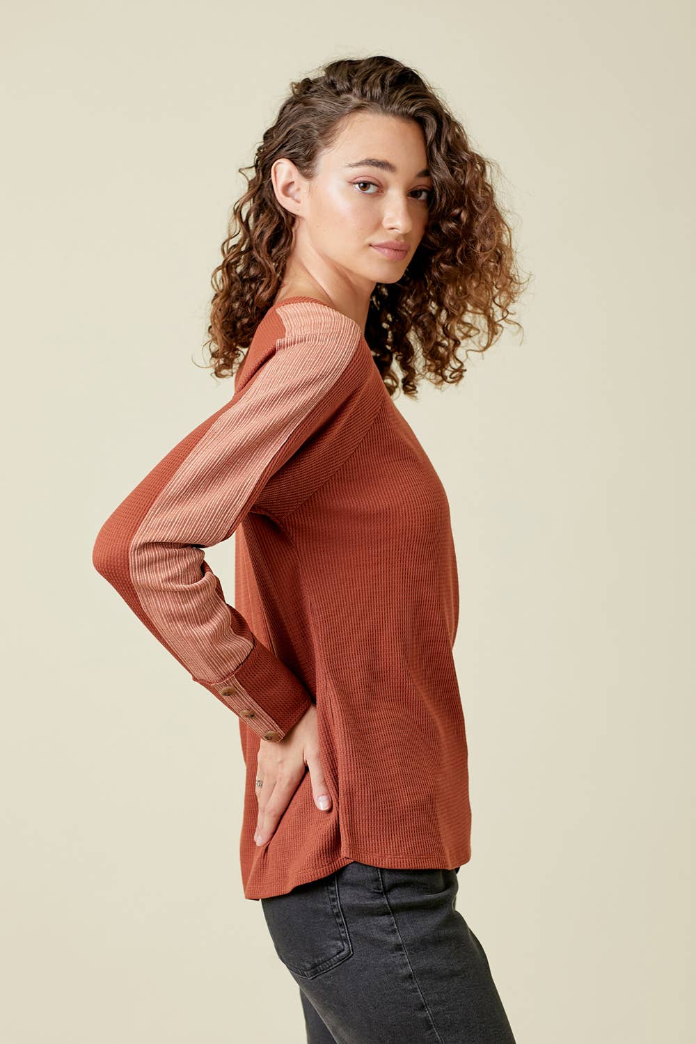 Mixed Waffle Knit Top