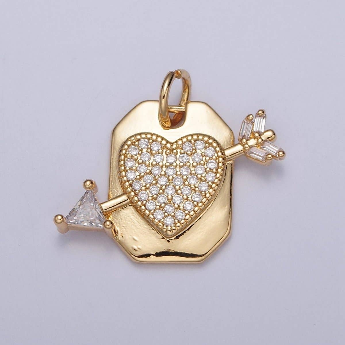 Micro Paved CZ Heart Cupid's Arrow Hexagonal Tag Charm