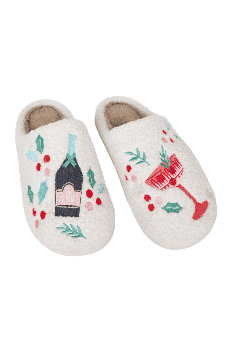 Christmas Champagne, Coupes & Holly Slippers for Women