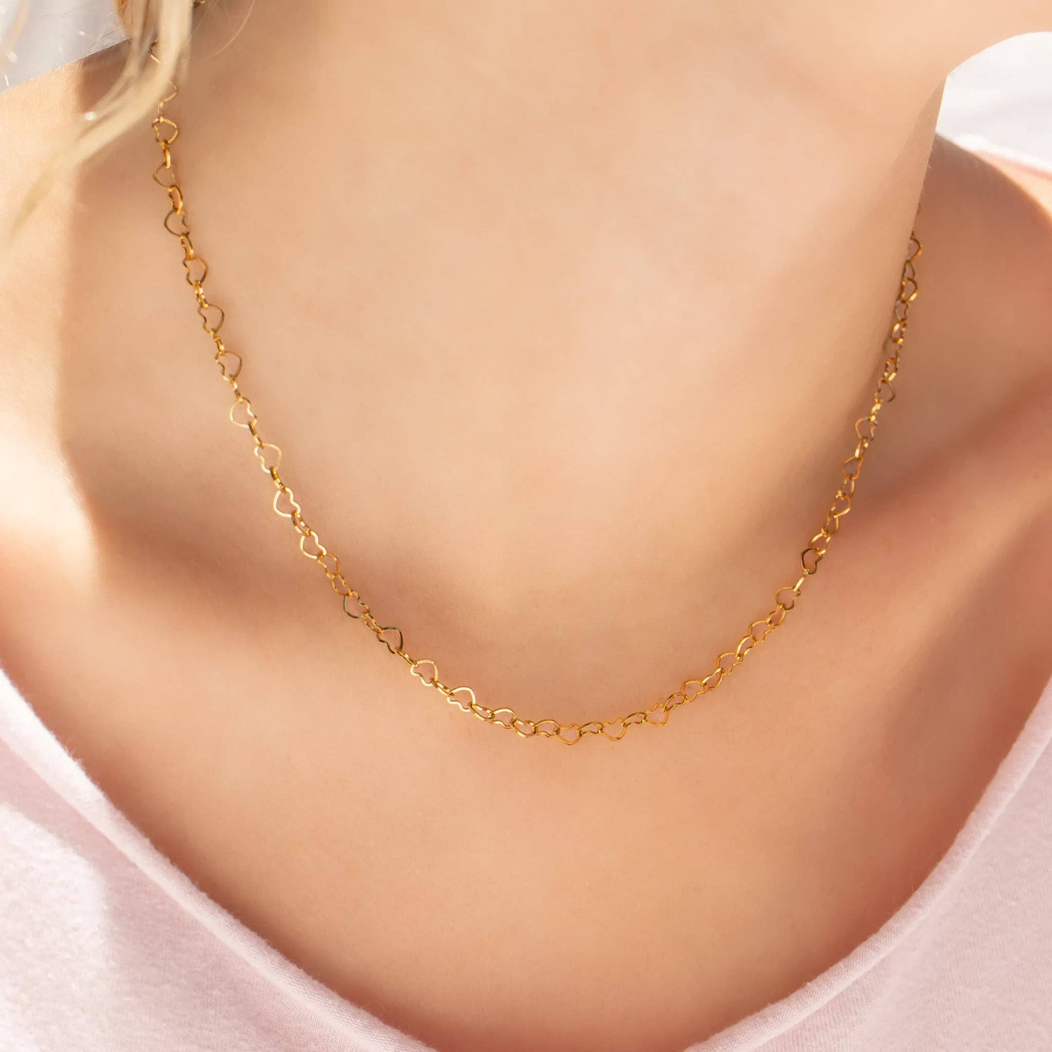 18K Gold PVD Stainless Steel Linked Heart Chain Necklace