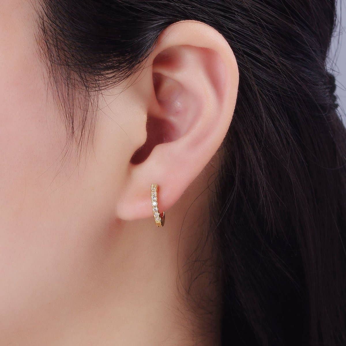 14K Gold Filled 15mm Micro Paved Huggie Earrings | P079