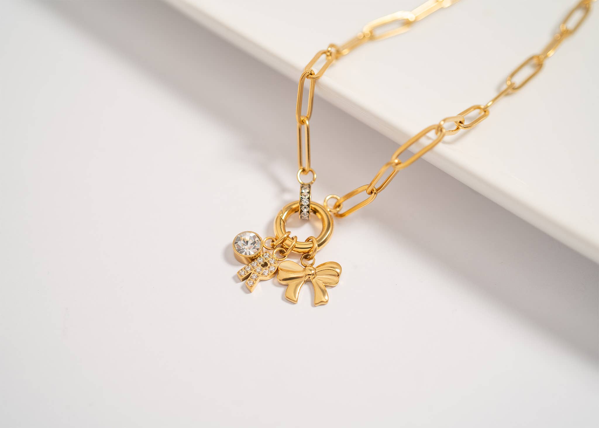 Paperclip Rhinestone Charm Holder Necklace