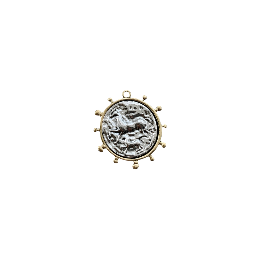 Equestrian Coin Charm - 14k Gold Plated Brass