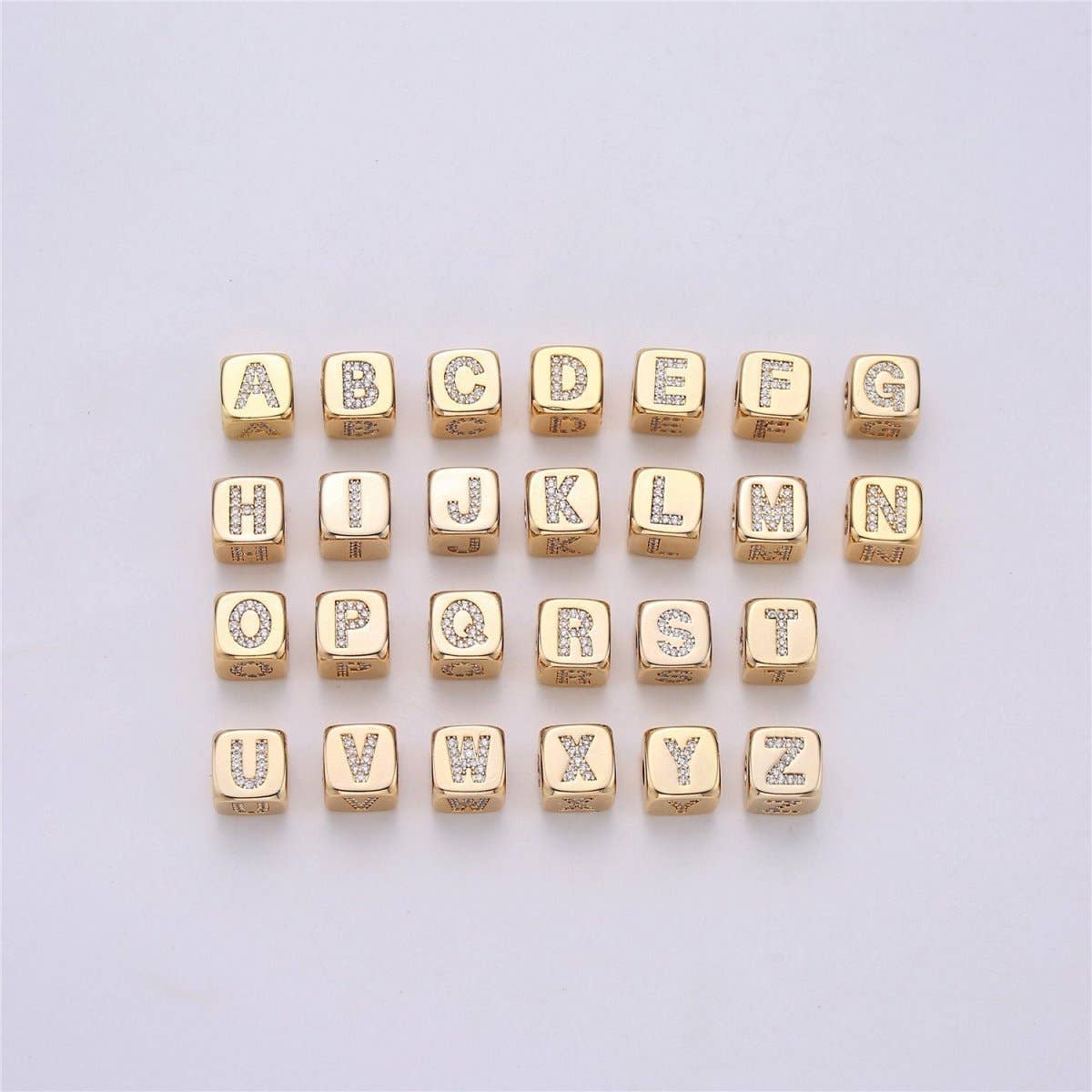 9x9mm Gold Initial Letter Beads, Alphabet Beads, Initial Beads, Alphabet Blocks Micro Pave Initial Block Charm for Bracelet Necklace Supply